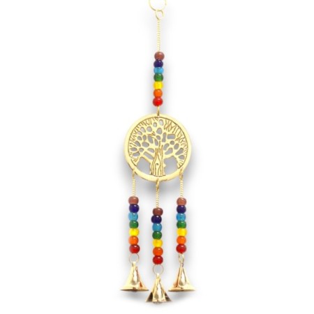 Indian Chimes - Brass Tree of Life with Chakra Beads - 3 Bells