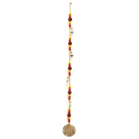 Indian Chimes - Brass Flower of Life with Rudraksha Beads String Bells