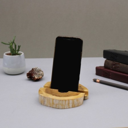 Lrg Gamal Wood Phone Holder - Whitewash Lrg Gamal Wood Phone Holder - Whitewash