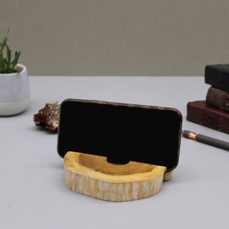 Lrg Gamal Wood Phone Holder - Whitewash Lrg Gamal Wood Phone Holder - Whitewash