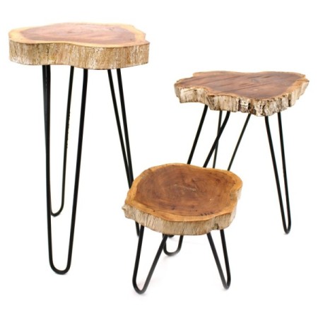 Set of 3 Gamal Wood Plant Stands - Whitewash Set of 3 Gamal Wood Plant Stands - Whitewash