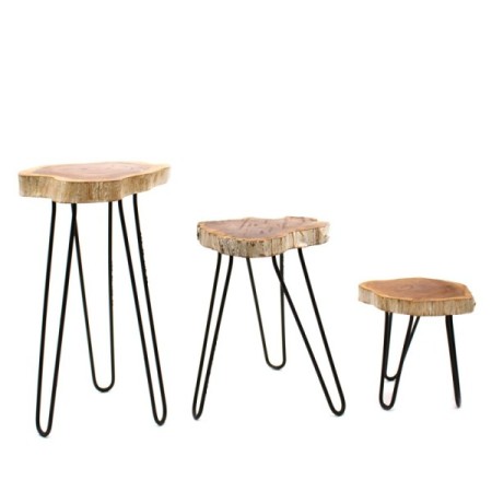 Set of 3 Gamal Wood Plant Stands - Whitewash Set of 3 Gamal Wood Plant Stands - Whitewash