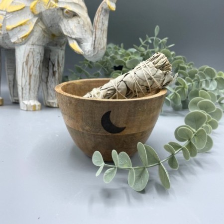Wooden Smudge and Ritual Offerings Bowl - Three Moons - 11x7cm Wooden Smudge and Ritual Offerings Bowl - Three Moons - 11x7cm