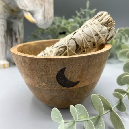 Wooden Smudge and Ritual Offerings Bowl - Three Moons - 11x7cm Wooden Smudge and Ritual Offerings Bowl - Three Moons - 11x7cm