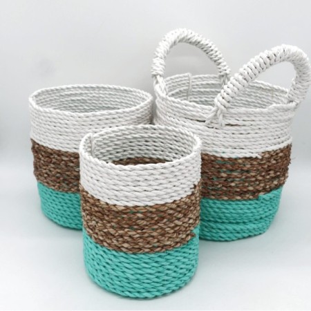 Seagrass Basket Set - Green / Natural / White Seagrass Basket Set - Green / Natural / White