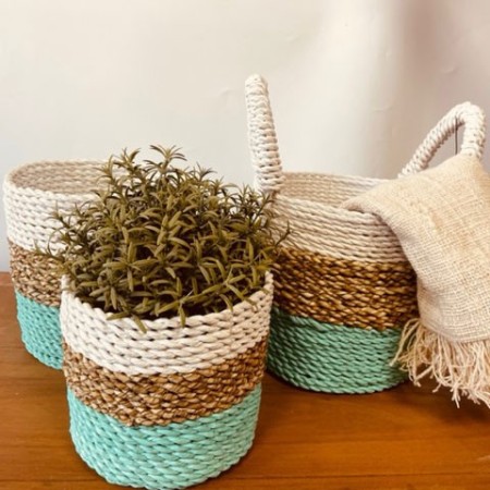 Seagrass Basket Set - Green / Natural / White Seagrass Basket Set - Green / Natural / White