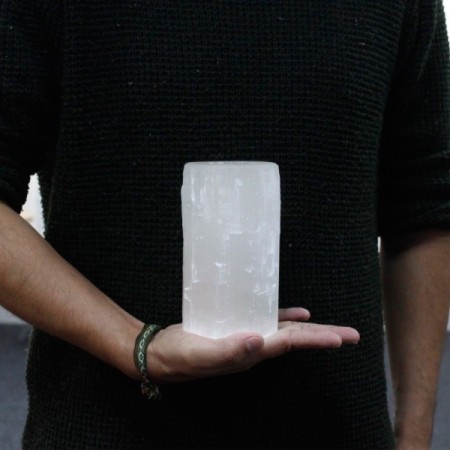 Selenite Cylinder Candle Holder - 15 cm Selenite Cylinder Candle Holder - 15 cm
