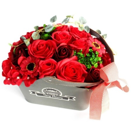 Basket Soap Flower Bouquet - Red Basket Soap Flower Bouquet - Red
