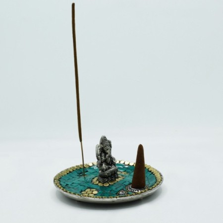 Ganesh Plate Tibetan Decor Cone & Stick Holder Ganesh Plate Tibetan Decor Cone & Stick Holder