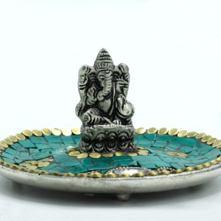 Ganesh Plate Tibetan Decor Cone & Stick Holder Ganesh Plate Tibetan Decor Cone & Stick Holder