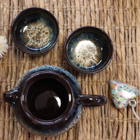 Herbal Black Glaze Teapot Set - Pot & Two Cups Herbal Black Glaze Teapot Set - Pot & Two Cups