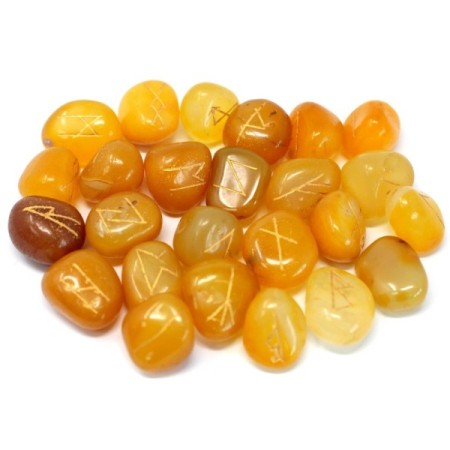 Runes Stone Set in Pouch- Yellow Onyx Runes Stone Set in Pouch- Yellow Onyx