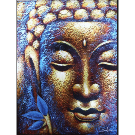 Buddha Painting - Gold Face & Lotus Flower