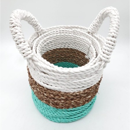 Seagrass Basket Set - Green / Natural / White Seagrass Basket Set - Green / Natural / White