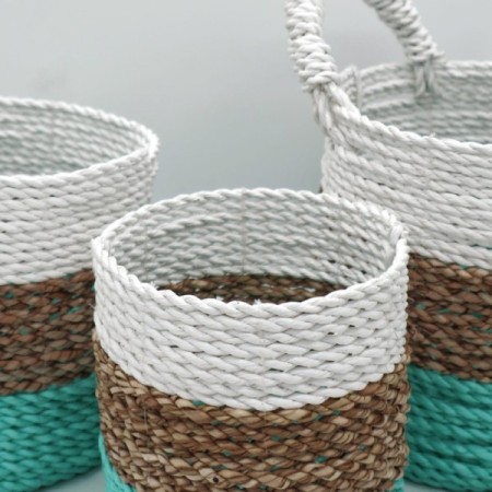 Seagrass Basket Set - Green / Natural / White Seagrass Basket Set - Green / Natural / White
