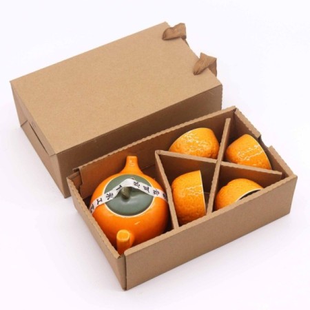 Herbal Orange Teapot Set - Pot & Four Cups Herbal Orange Teapot Set - Pot & Four Cups