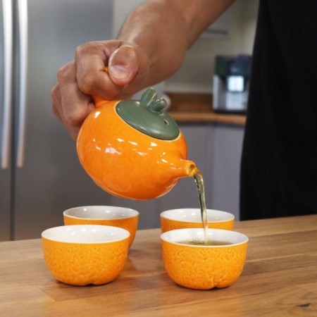 Herbal Orange Teapot Set - Pot & Four Cups Herbal Orange Teapot Set - Pot & Four Cups