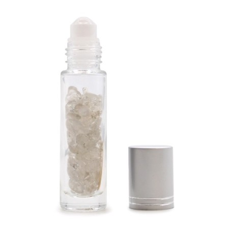 Gemstone Essential Oil Roller Bottle - Rock Quartz - Silver Cap Gemstone Essential Oil Roller Bottle - Rock Quartz - Silver Cap
