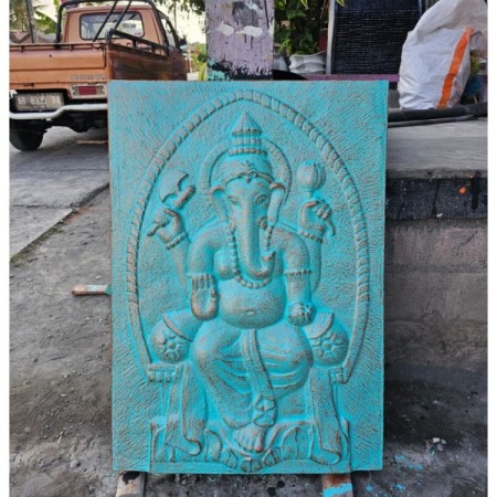 Large Ganpati Iron Frame Turquoise Relief - 0.7x1m