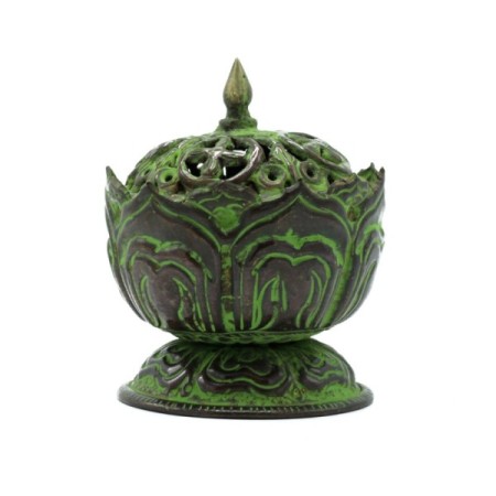 Brass Verdigris Tibetan Incense Burner - Small Lotus Brass Verdigris Tibetan Incense Burner - Small Lotus