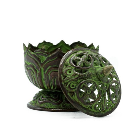 Brass Verdigris Tibetan Incense Burner - Small Lotus Brass Verdigris Tibetan Incense Burner - Small Lotus
